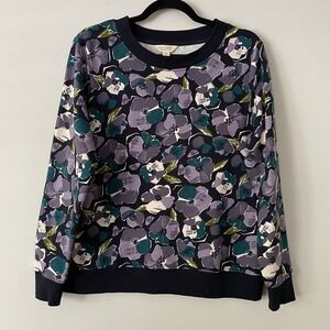 Seasalt Cornwall Organic Cotton Dark Floral Sweatshirt Purple Size 8 Sustainable